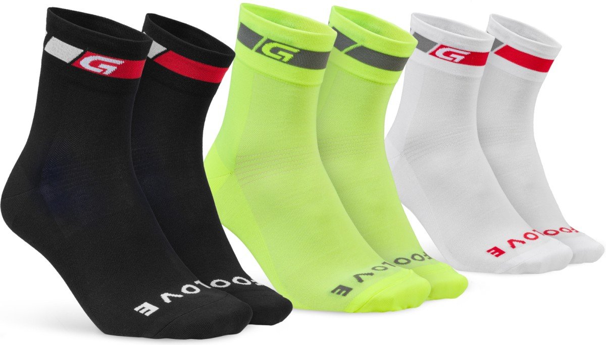 GripGrab Tricolore Regular Cut 3PACK Black/White/Fluo Yellow L - Afbeelding 2